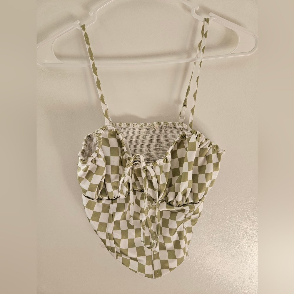 Checkered Crop Top with Tie Front